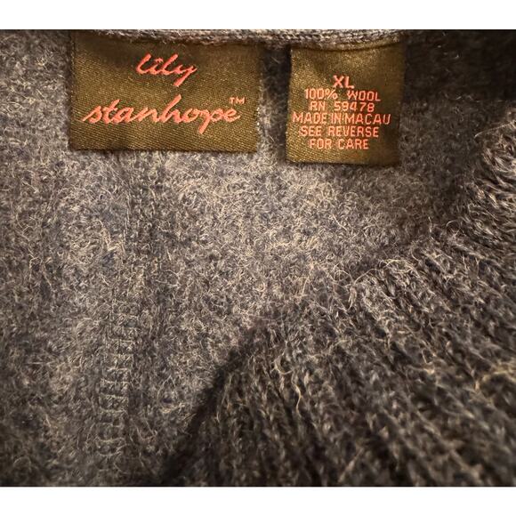 Vtg Lily Stanhope 100% Wool Button Down Hooded Cardigan Size XL Women's Blue - Picture 3 of 4